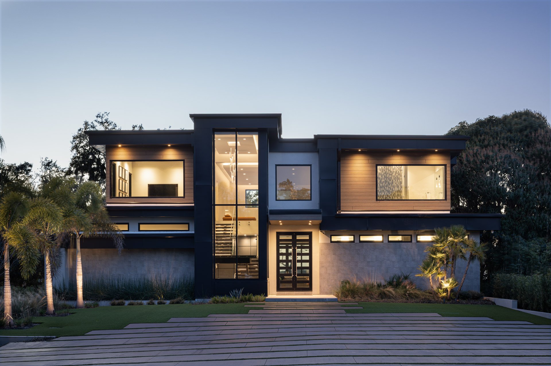 Front exterior view of Bella Collina custom contemporary home