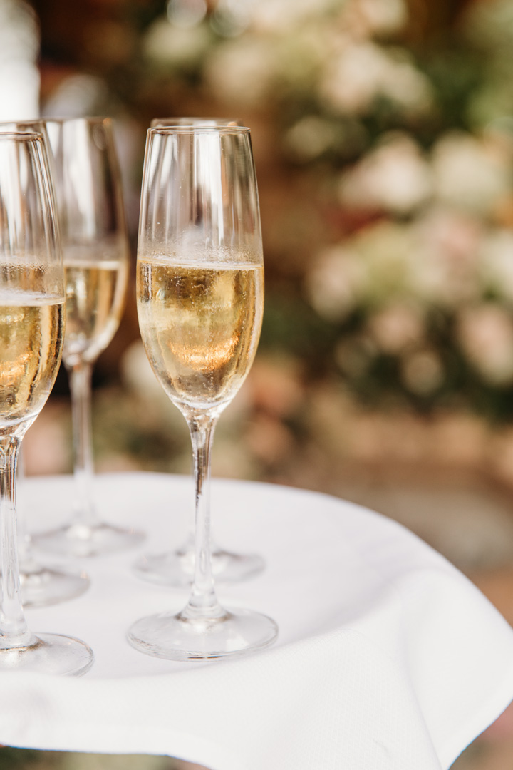 Champagne glasses displayed at Bella Collina