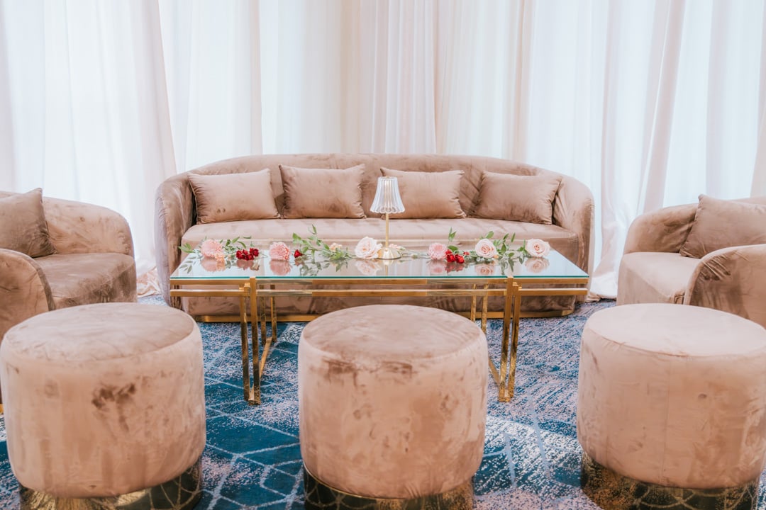 Plush seating arrangement in the Ballroom at Bella Collina