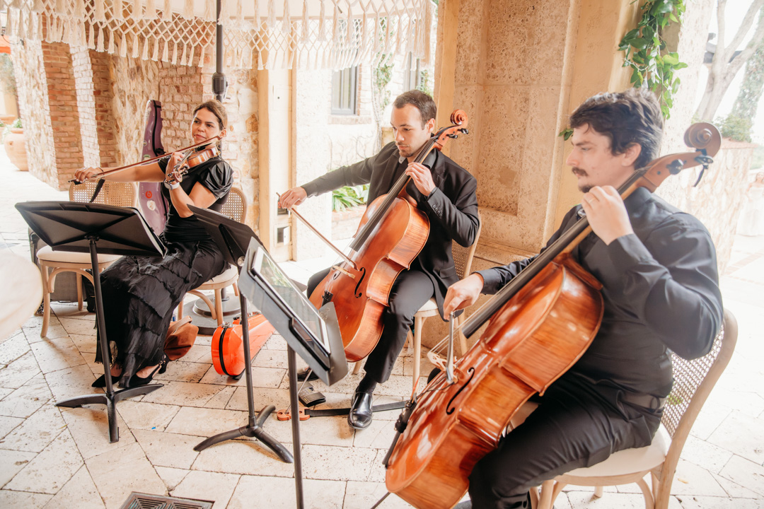 String musicians performing at a Bella Collina wedding event