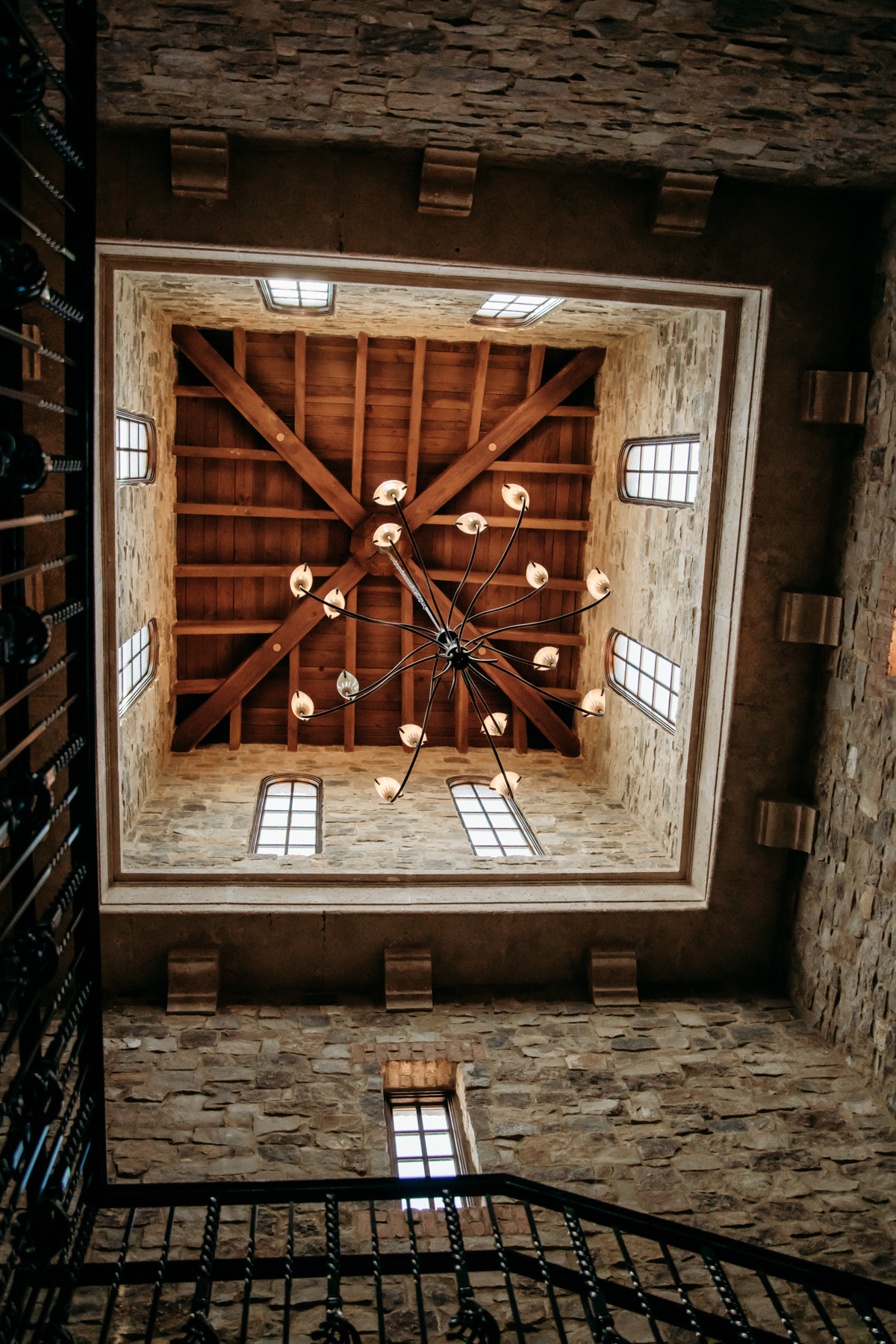 View of expansive wood beam ceiling at the Spa at Bella Collina