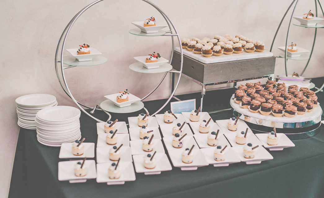Assorted miniature desserts displayed at Bella Collina wedding tasting event