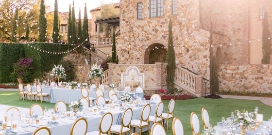 Wedding reception setup on the Grand Lawn at Bella Collina