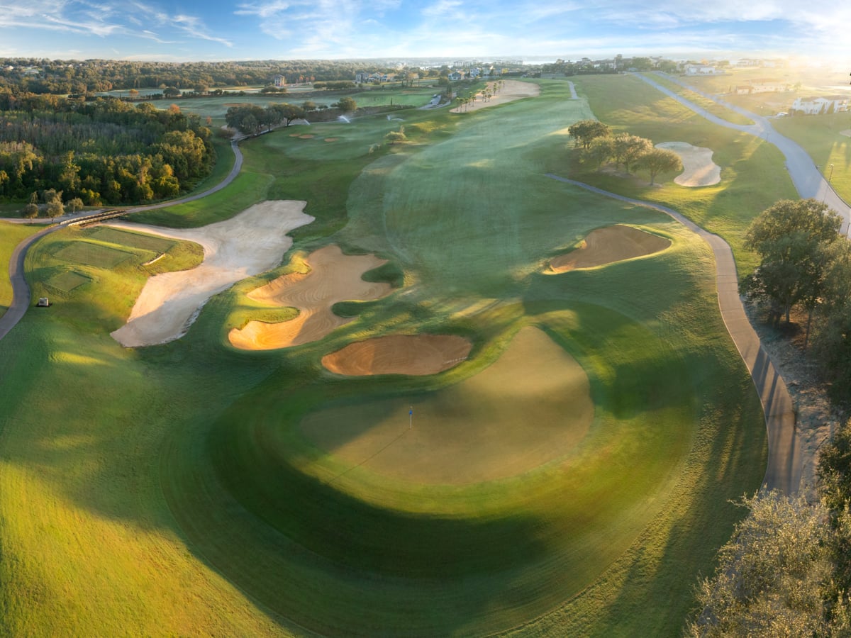 Aerial view of hole 1 at Bella Collina golf course