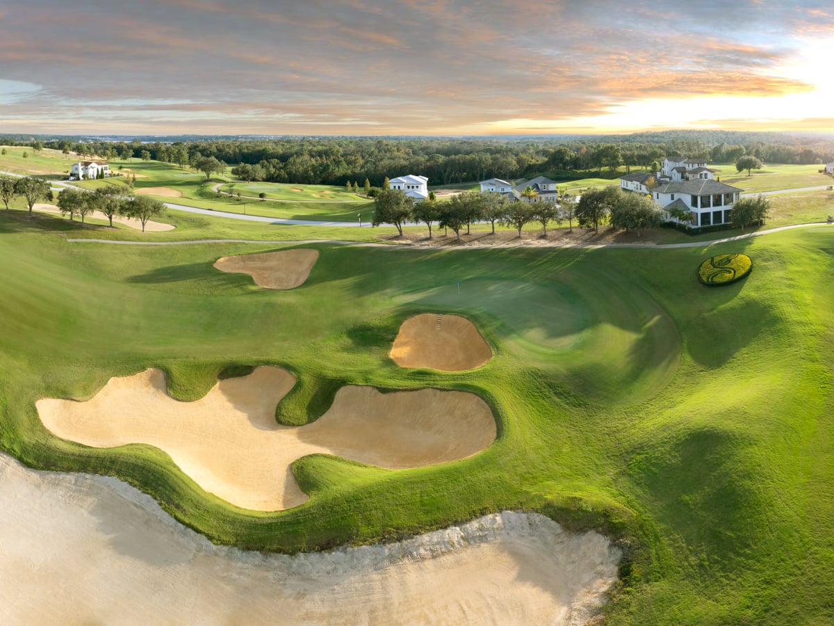 Aerial view of hole 1 at Bella Collina golf course