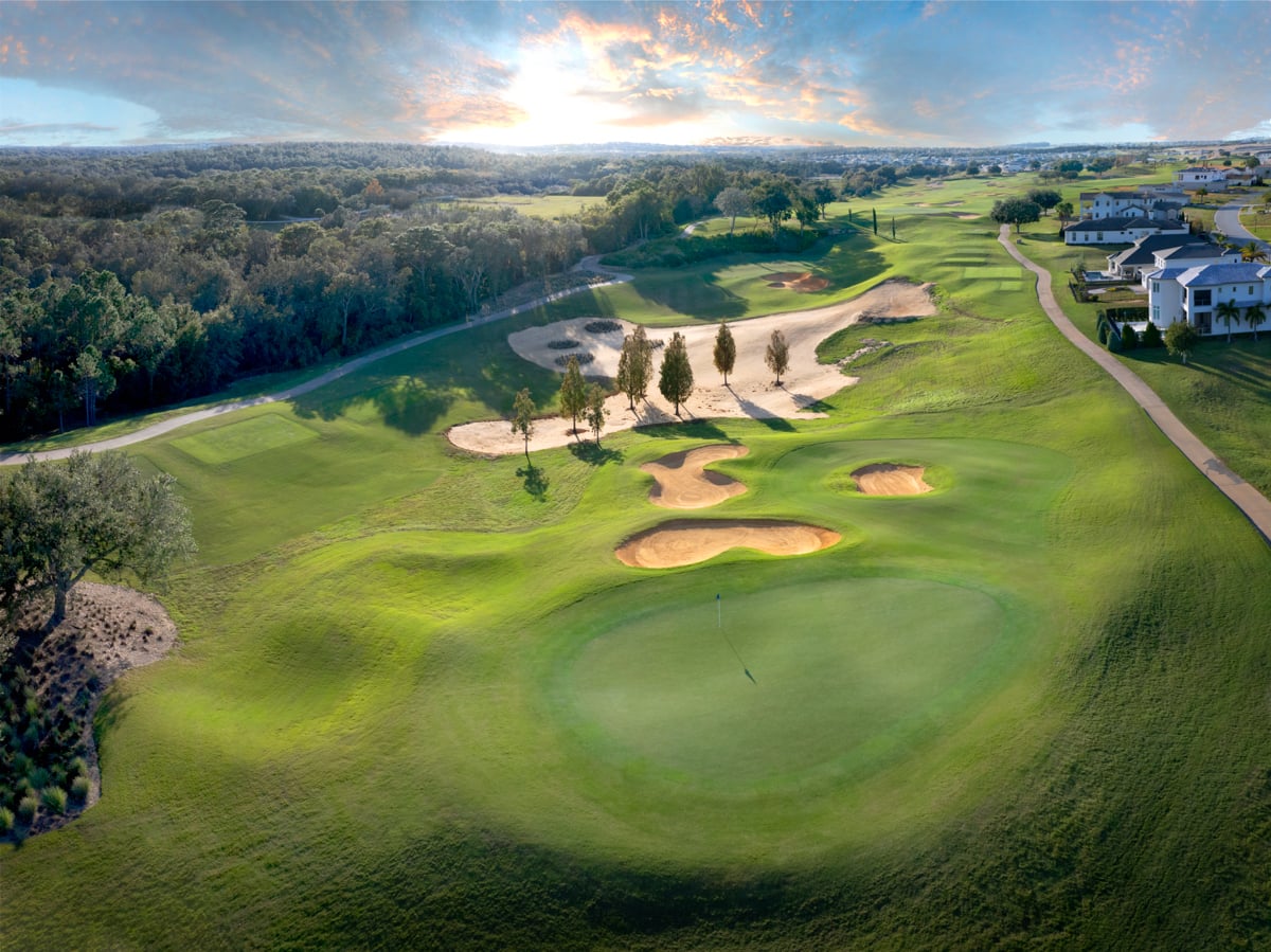 Overhead view of holes 11 & 16 at Bella Collina golf course