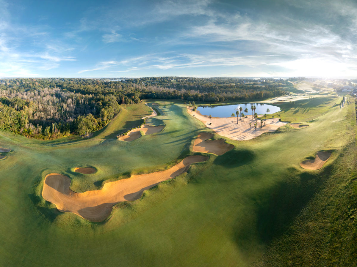 Aerial view of hole 5 at Bella Collina golf course