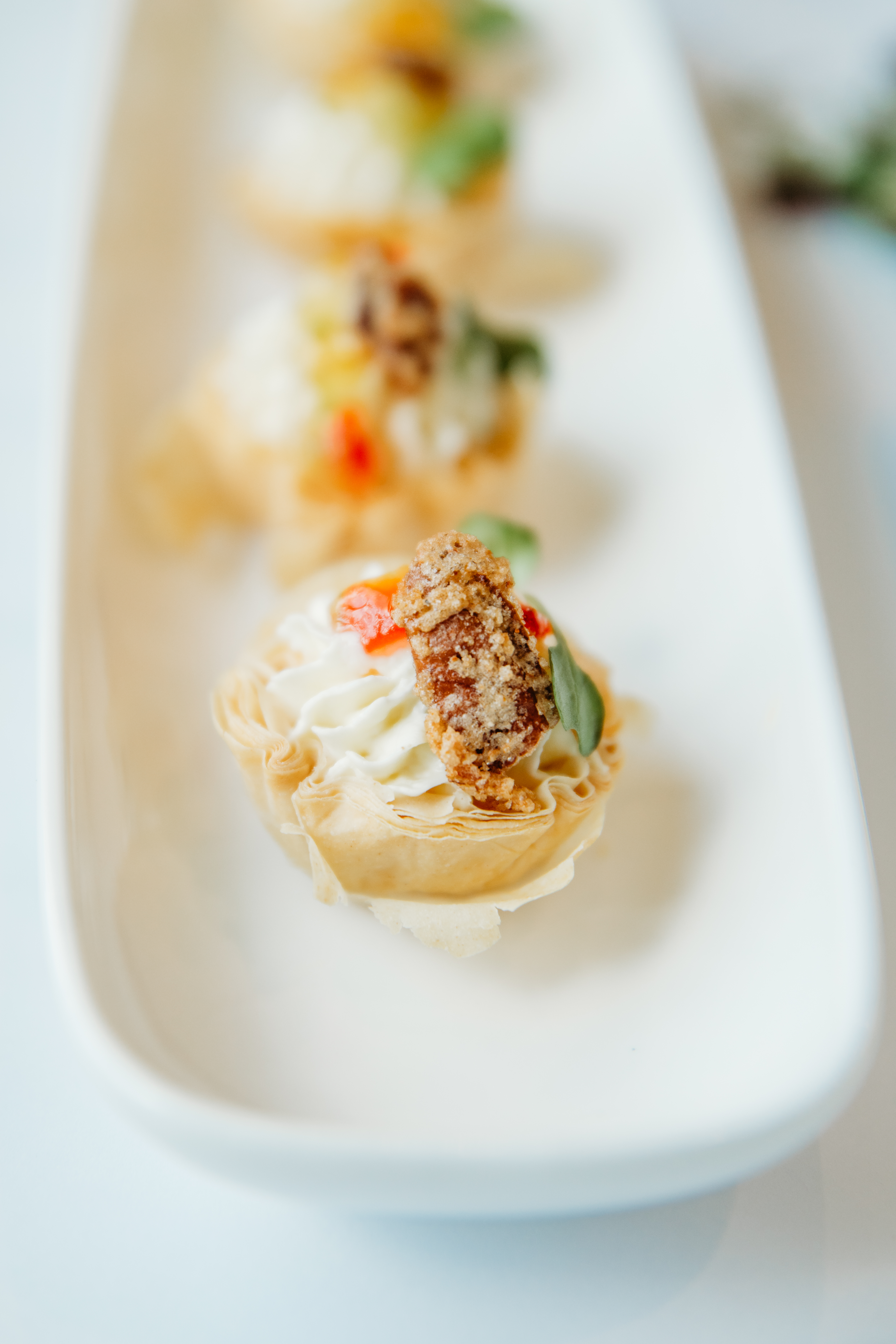 Chilled Mini Phyllo Cup Whipped Feta Candied Pecan Citrus Marmalade at Bella Collina