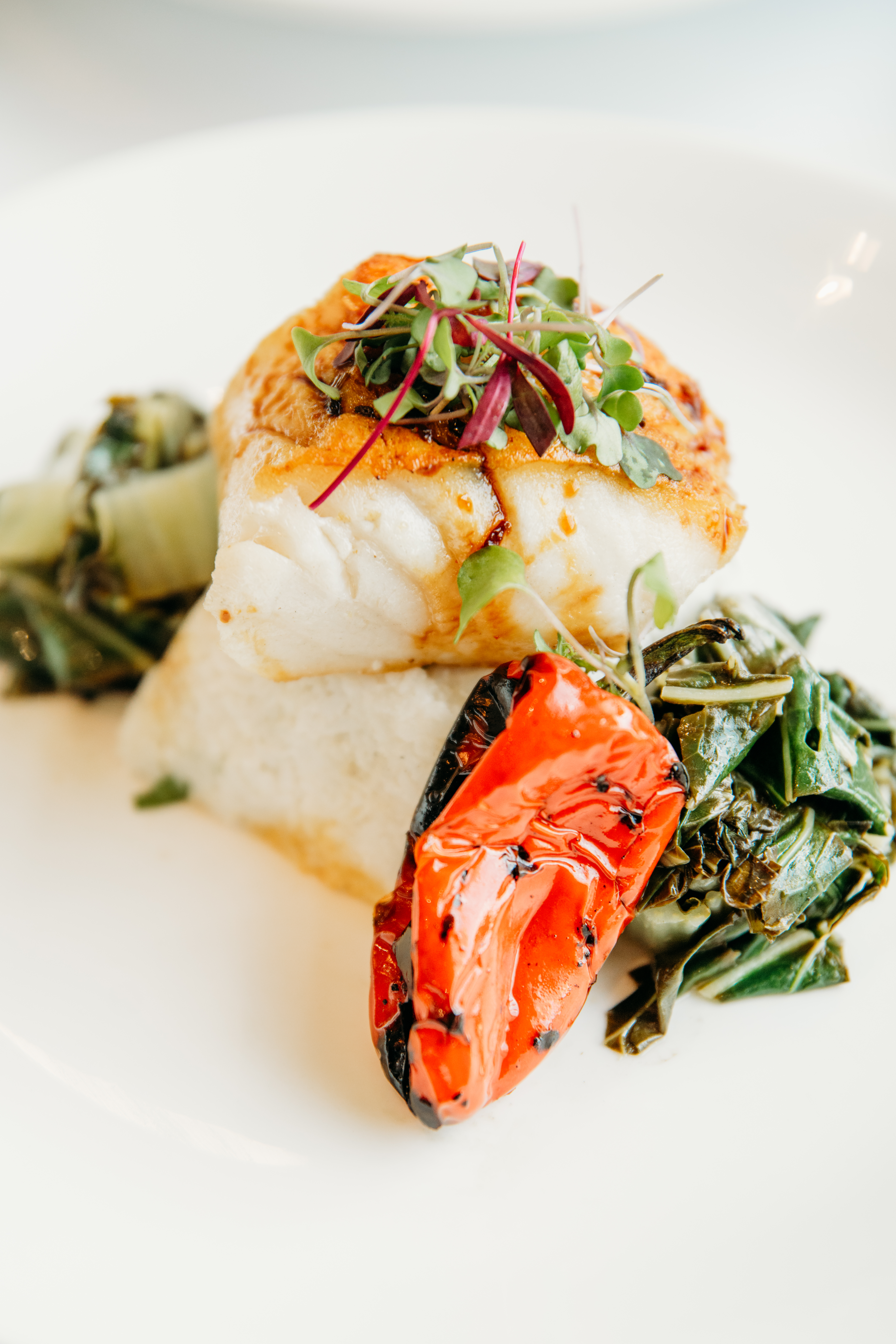 Seared Sea Bass entree at Bella Collina
